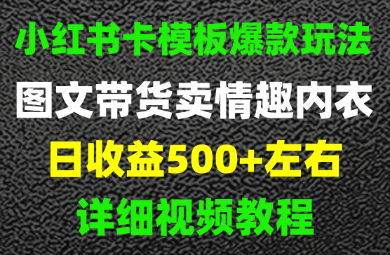 小红书卡模板爆款玩法售卖情趣内衣日盈利500+