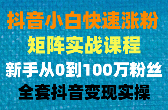 抖音矩阵视频带货实战课程：新手从0到100万粉丝，全套抖音变现实操