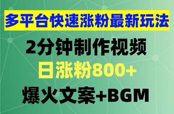 抖音快手小红书多平台快速涨粉最新玩法，2分钟制作，日涨粉800+