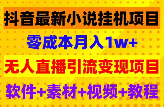 抖音最新小说挂机直播项目，保姆级教学，零成本月入1w+，小白轻松上手